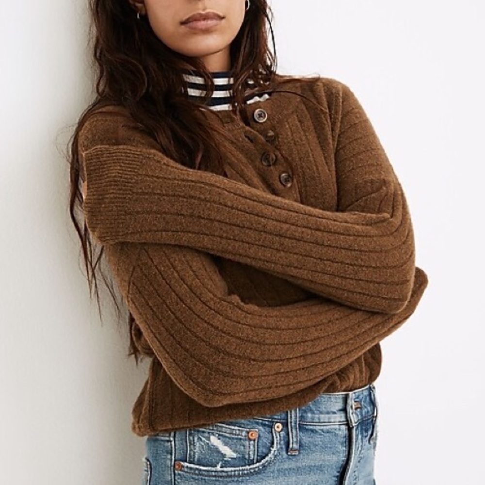 Madewell Bowden Henley Sweater in Coziest Yarn Alpaca Wool